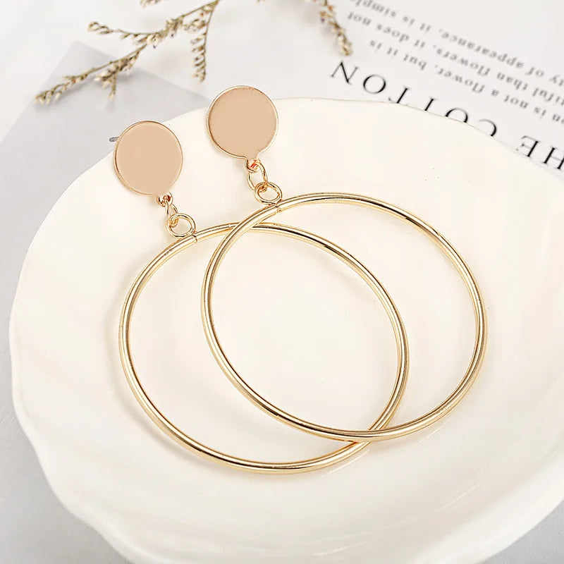 Geometric Big Round Hoop Earrings for Women Simple Trendy Gold Silver Color Brincos Accessories Party Jewelry Girlfriend Gift