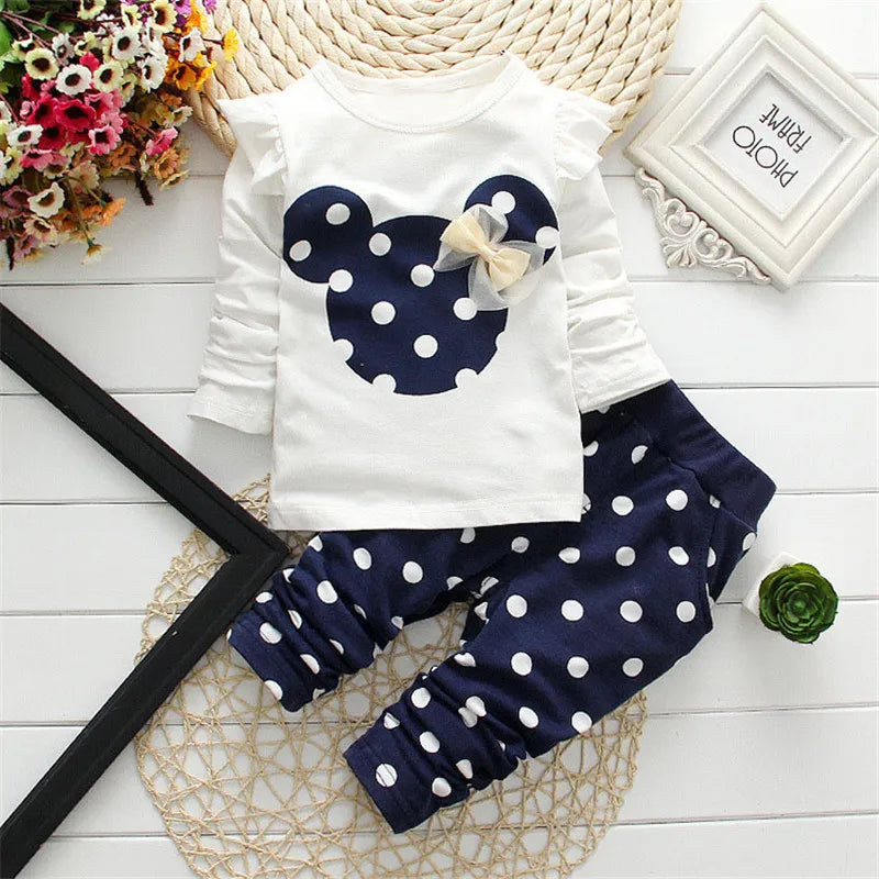 Baby Girls Clothing Set Fashion Bow Dot T shirt+ Pant Suit Kids Cotton Tracksuit Children Spring Long Sleeve Clothes