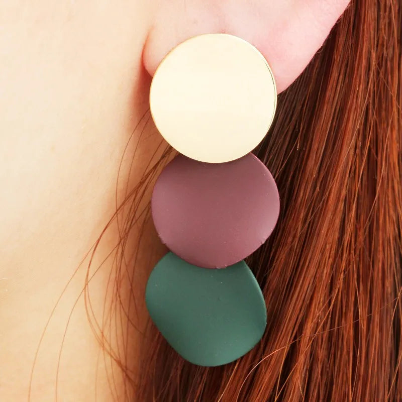 Unique Elegant Round Metal Earrings for Women New Geometric Alloy Statement Ear Fashion Jewelry Gift 3 Colors