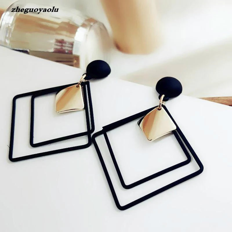 Europe And America Scrub Drop Earrings Geometric Fashion Circle Long Earrings Women's Jewelry Wholesale And Retail Brincos