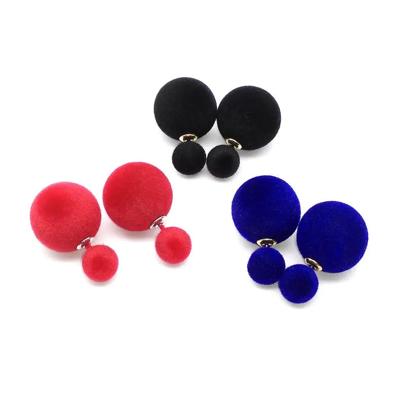 Fashion Red, Black Plush Ball Hanging Earrings Female Korean Personality Round Long Earrings Own Gift Jewelry Statement Earrings