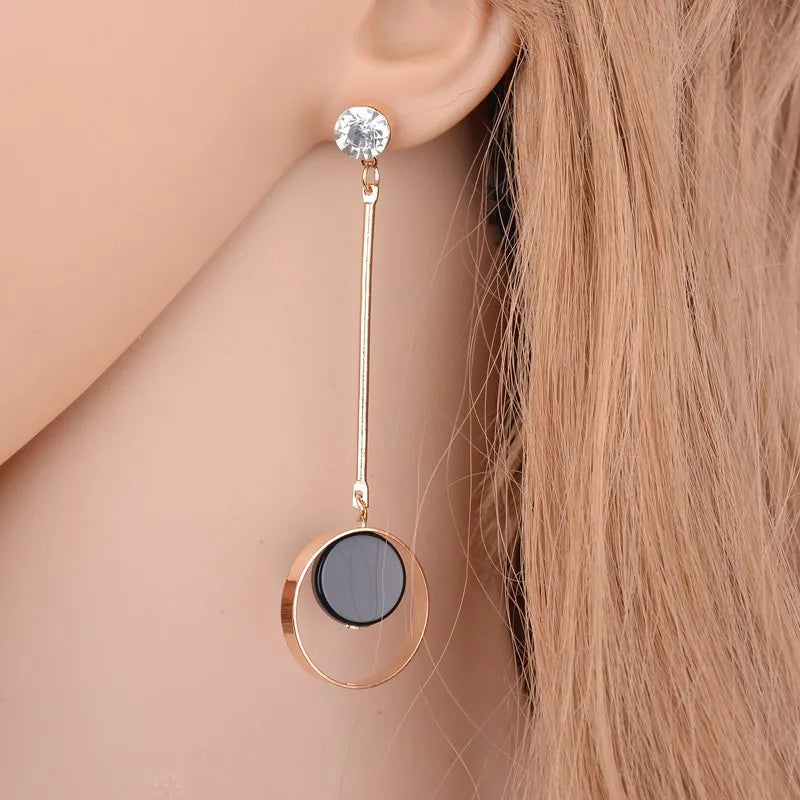 Bijoux Brincos New Fashion Geometric Long Asymmetrical Earrings Rhinestone Round Earrings Acrylic Big Earrings Crystal Earrings