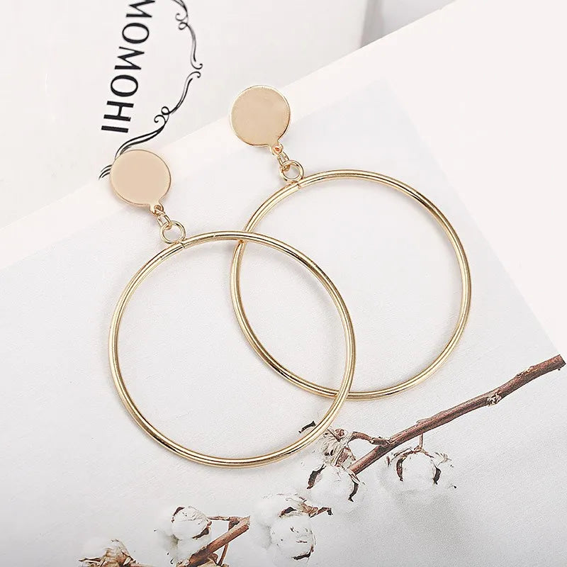 Geometric Big Round Hoop Earrings for Women Simple Trendy Gold Silver Color Brincos Accessories Party Jewelry Girlfriend Gift