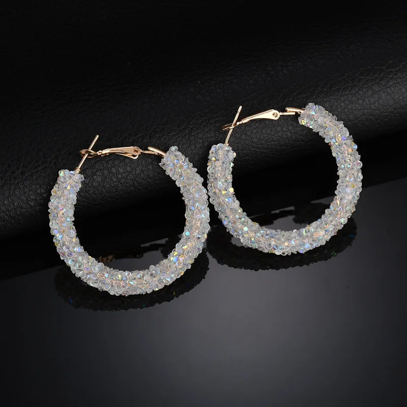 New Brand Fashion Charm Austrian Crystal Hoop Earrings Rhinestone Shiny Circle Ear Big Brincos Bohemian Jewelry Women