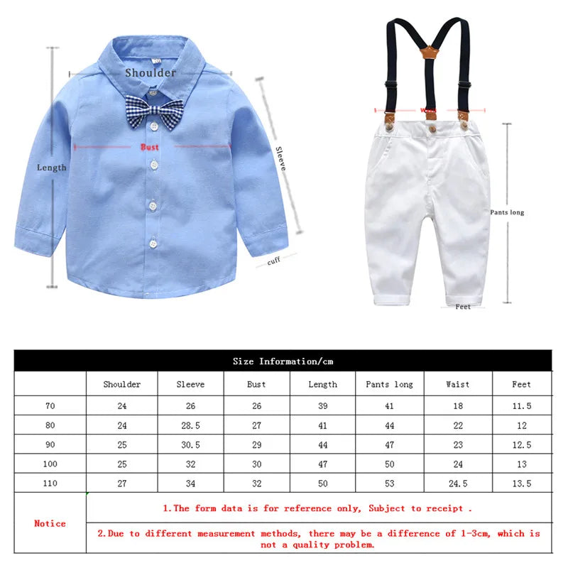 Top and Top Boys Gentleman Clothing Sets Autumn Kids Formal Suits Long Sleeve Shirt+Suspenders Trousers Casual Boy Clothes