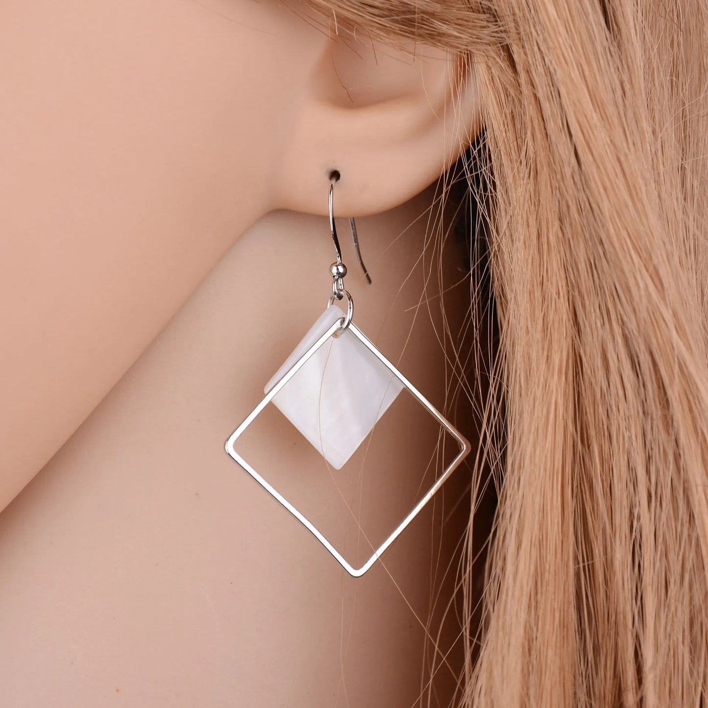 New Natural White Shellfish Earrings Ladies Thread Empty Square Simple Earrings Jewelry Women's Gift Wholesale  Long Earrings