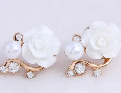 Jewelry New Brand Design Gold  Rose Pearl Stud Earrings For Women 2017 New Accessories Wholesale Orecchini Perlas Earing