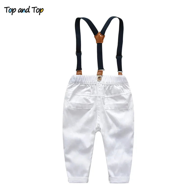 Top and Top Boys Gentleman Clothing Sets Autumn Kids Formal Suits Long Sleeve Shirt+Suspenders Trousers Casual Boy Clothes