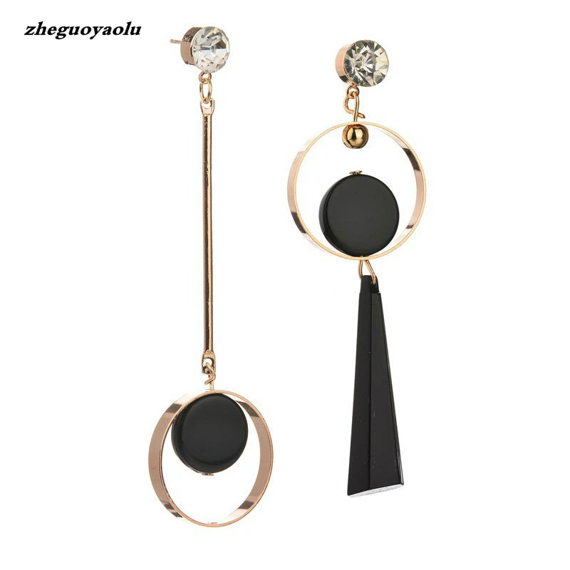 Bijoux Brincos New Fashion Geometric Long Asymmetrical Earrings Rhinestone Round Earrings Acrylic Big Earrings Crystal Earrings