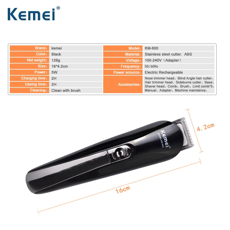 kemei 600 6 in 1 Electric Hair Beard Trimmer Rechargeable Hair Clippers Shaving Machine Men Styling Tools Shaver Razor KM-600