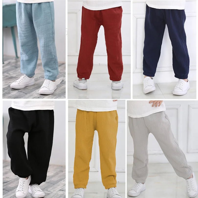 2-7 Yrs Linen Pleated 2024 Baby Boys Girls Summer Cotton Harem Baggy Pants Kids Clothes Children Sweatpants Trousers Breathable