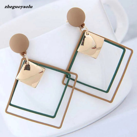 Simple And Versatile Long Geometric Earrings Temperament Net Red Tide Square Sequined Pendant Earrings For Women Jewelry Brincos