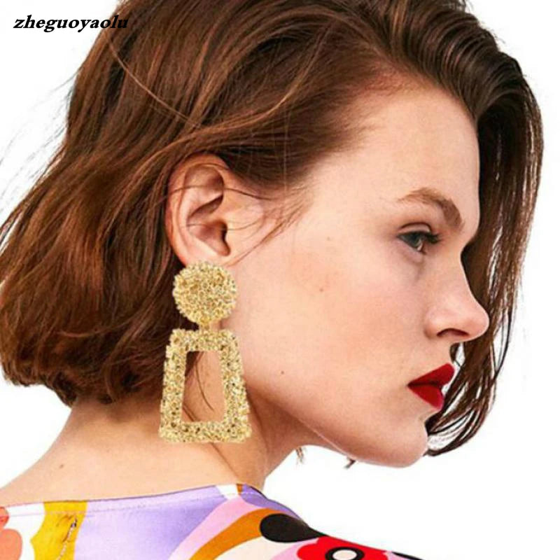 Bijoux Brincos New Fashion Geometric Long Asymmetrical Earrings Rhinestone Round Earrings Acrylic Big Earrings Crystal Earrings