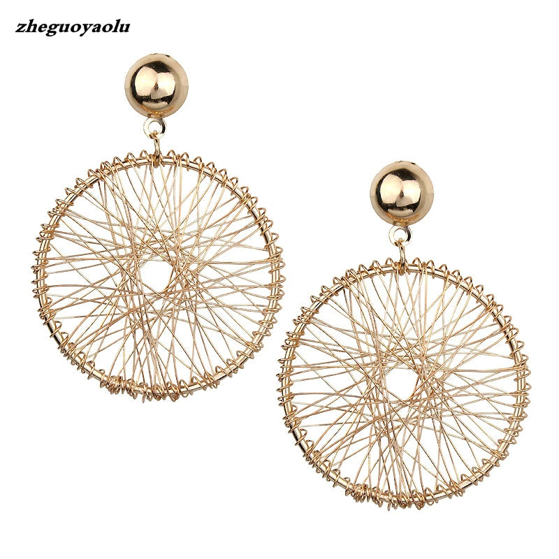 Europe And America Scrub Drop Earrings Geometric Fashion Circle Long Earrings Women's Jewelry Wholesale And Retail Brincos