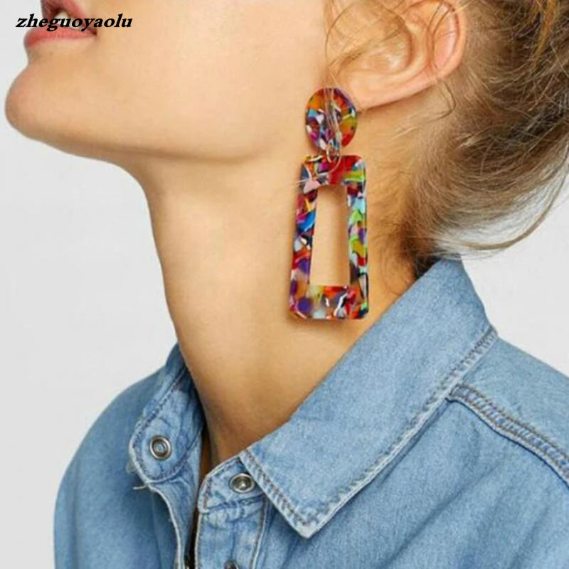 Europe And America Scrub Drop Earrings Geometric Fashion Circle Long Earrings Women's Jewelry Wholesale And Retail Brincos