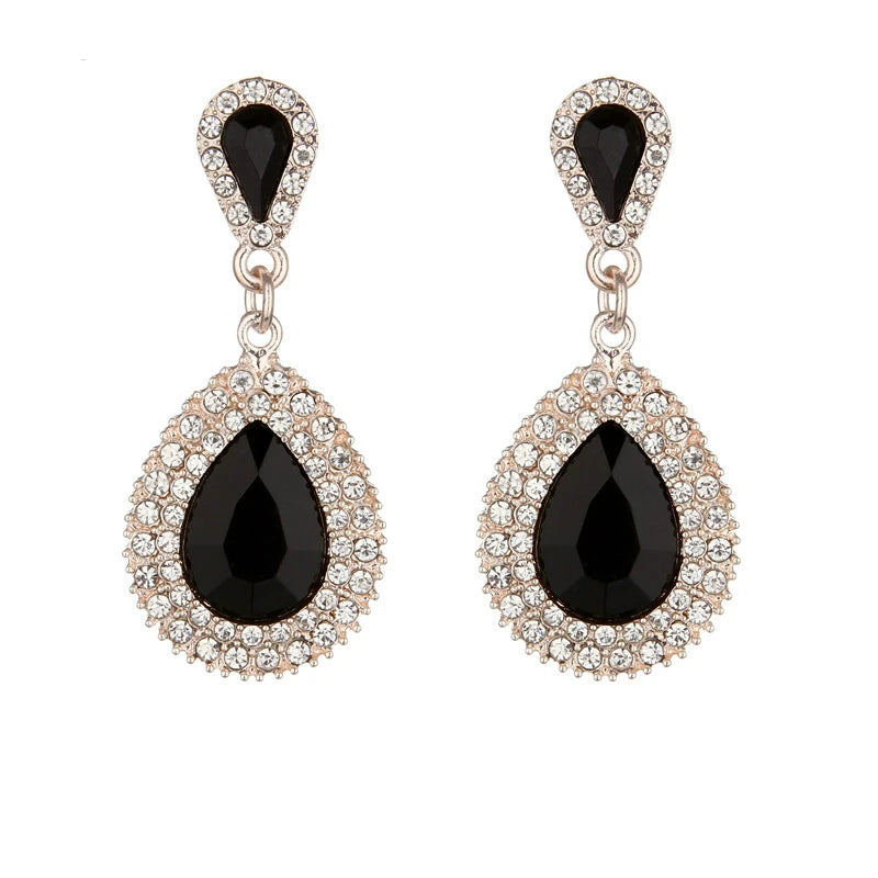 Palace Retro Luxulite Full Drilling Water Drop Rhinestones Female  Earrings Sweet Earrings Long Earrings Crystal Earrings