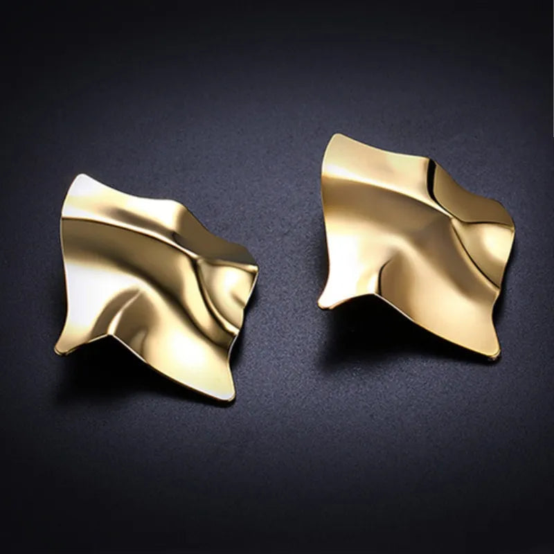 EK2126 Exaggerated Brand Gold Color Irregular Square Shiny Metal Big Drop Earrings Women Rhombus Punk Ear Party Jewelry