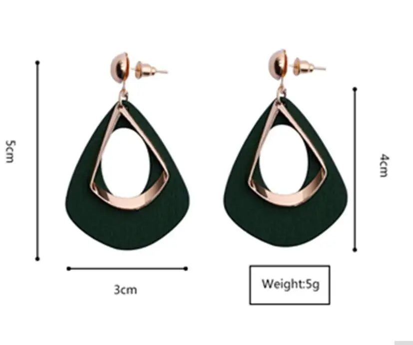 Vintage Hollow Water Droplet Dangle Earrings for Women Metal Wood Double Layer Hollow Out Geometric Drop Earrings Trendy Jewelry