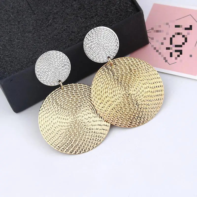 Europe And America Scrub Drop Earrings Geometric Fashion Circle Long Earrings Women's Jewelry Wholesale And Retail Brincos