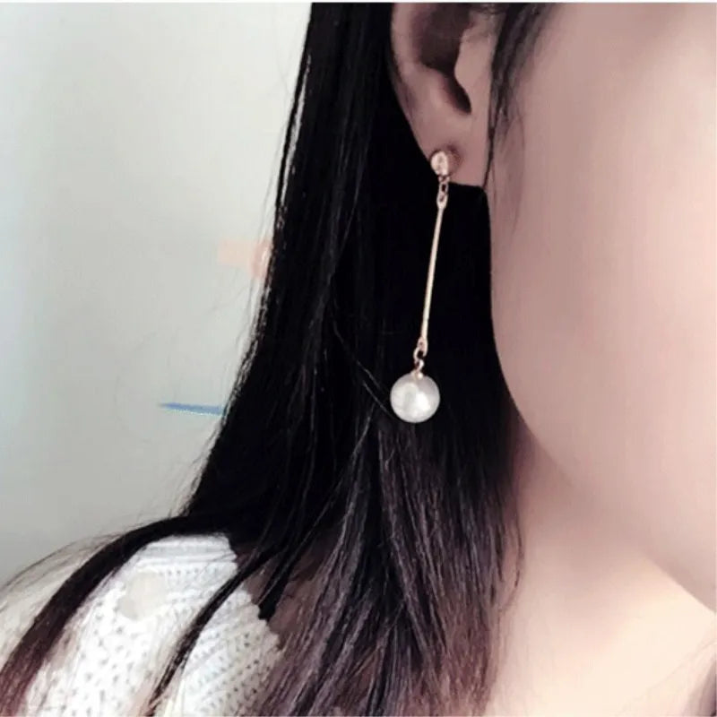 Long Tassel Simulated Pearl Drop Earrings for Women Gift Bijoux Korean Jewelry OL Gold Color Pendientes Boucle d'oreille