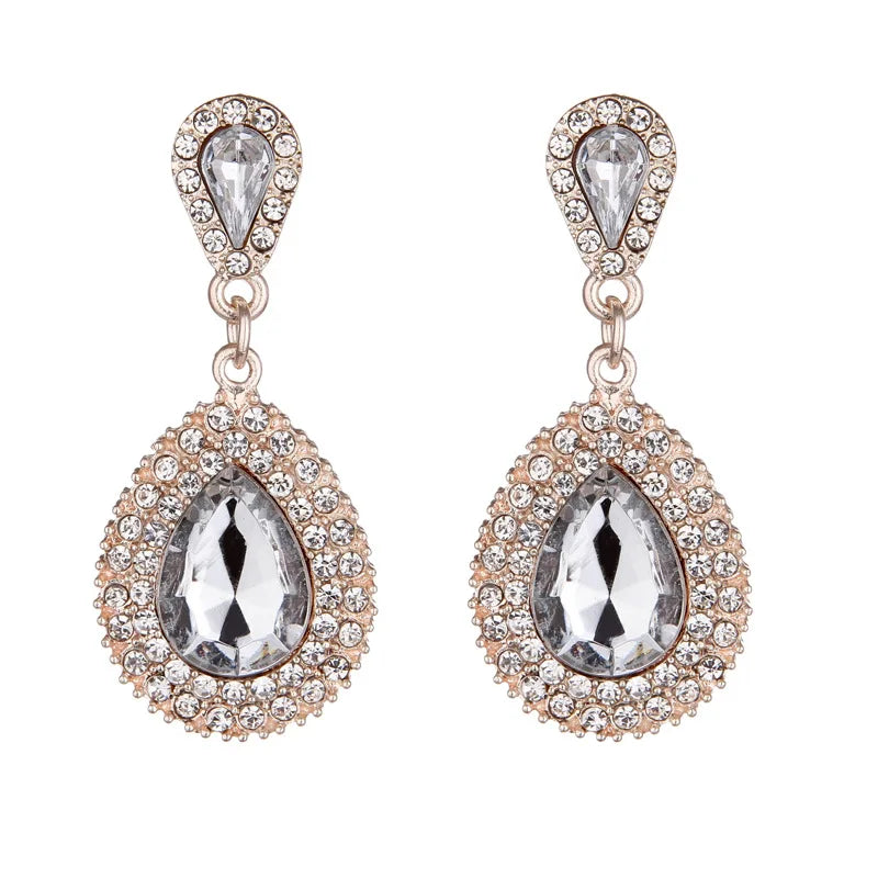 Palace Retro Luxulite Full Drilling Water Drop Rhinestones Female  Earrings Sweet Earrings Long Earrings Crystal Earrings