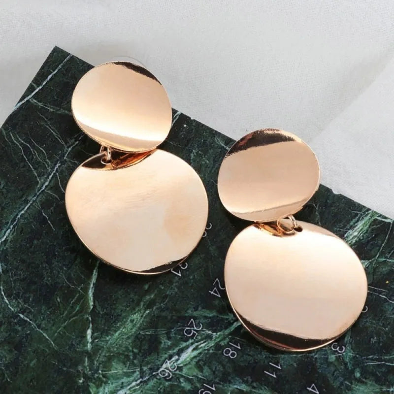 Geometric Metal Big Round Earrings for Women New Fashion Jewelry Statement Golden Retro Circle Dangle Drop Earing Oorbellen