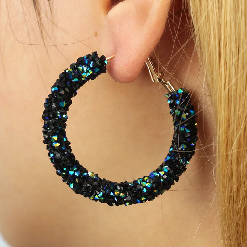 New Brand Fashion Charm Austrian Crystal Hoop Earrings Rhinestone Shiny Circle Ear Big Brincos Bohemian Jewelry Women