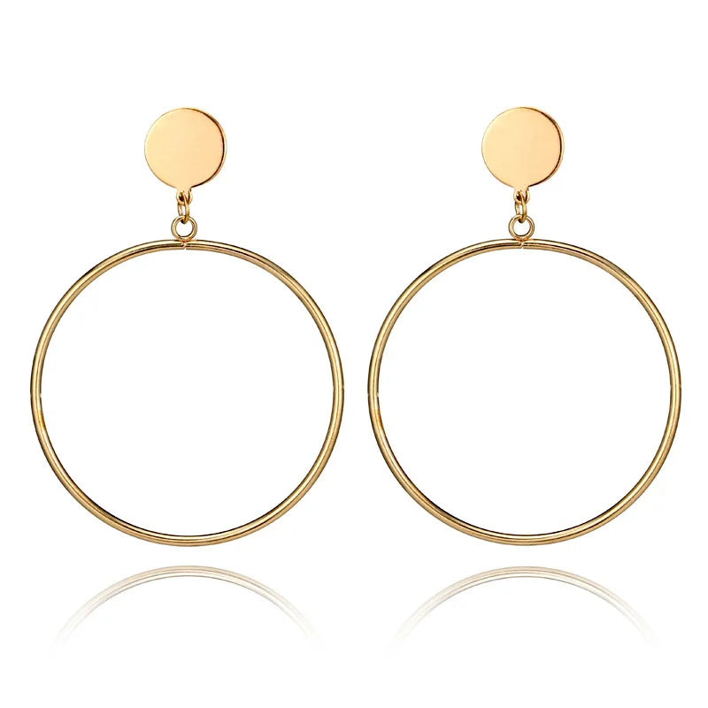 Geometric Big Round Hoop Earrings for Women Simple Trendy Gold Silver Color Brincos Accessories Party Jewelry Girlfriend Gift