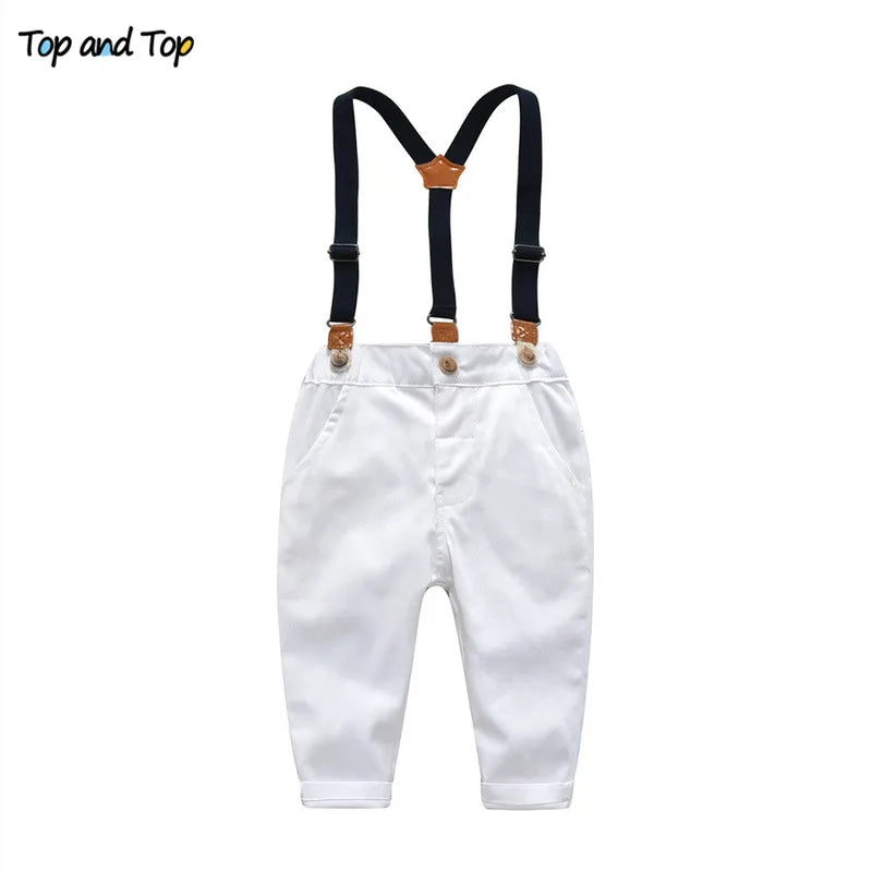 Top and Top Boys Gentleman Clothing Sets Autumn Kids Formal Suits Long Sleeve Shirt+Suspenders Trousers Casual Boy Clothes