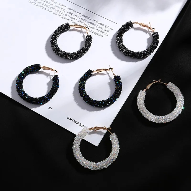 New Brand Fashion Charm Austrian Crystal Hoop Earrings Rhinestone Shiny Circle Ear Big Brincos Bohemian Jewelry Women