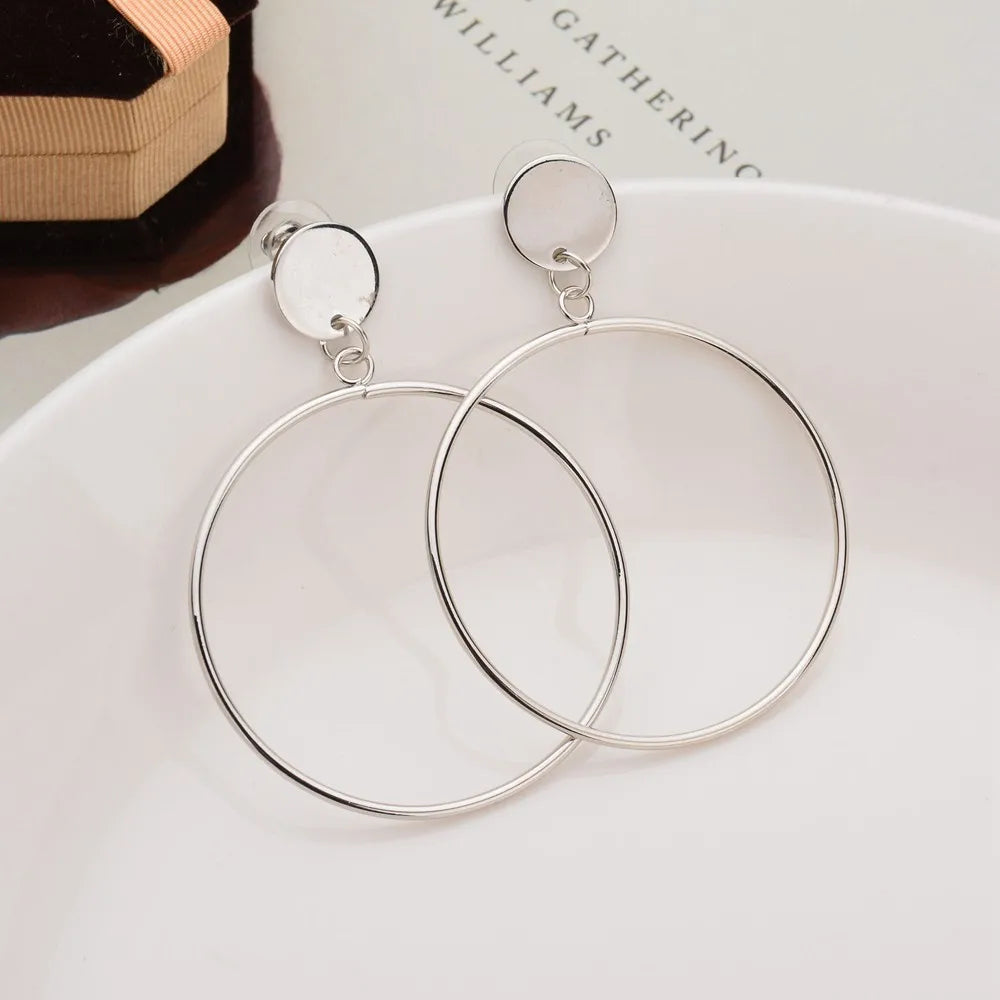 Geometric Big Round Hoop Earrings for Women Simple Trendy Gold Silver Color Brincos Accessories Party Jewelry Girlfriend Gift