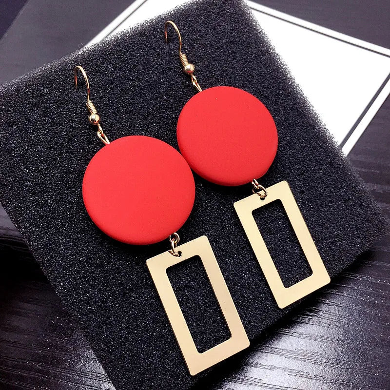 Europe And America Scrub Drop Earrings Geometric Fashion Circle Long Earrings Women's Jewelry Wholesale And Retail Brincos