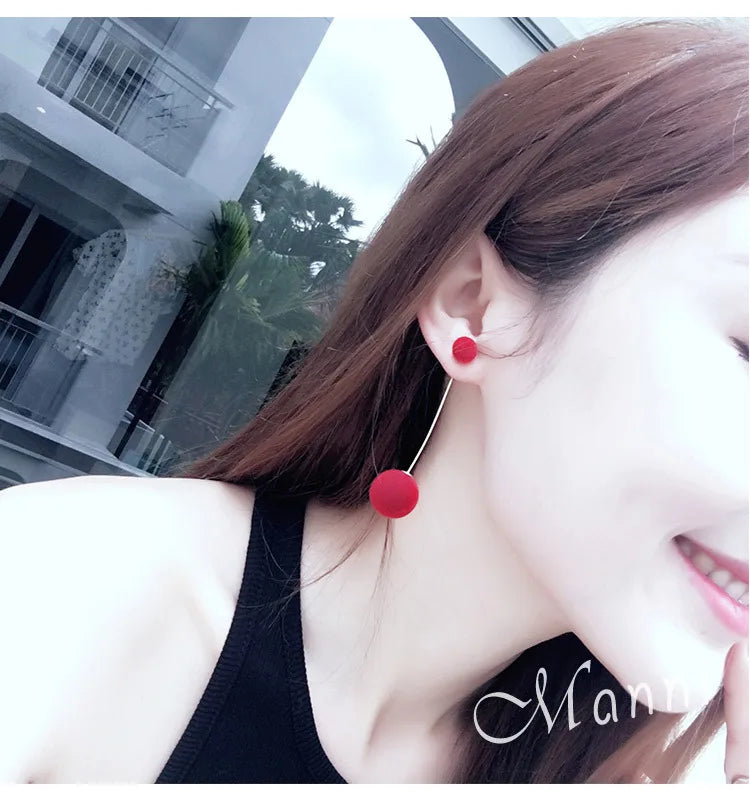 Fashion Red, Black Plush Ball Hanging Earrings Female Korean Personality Round Long Earrings Own Gift Jewelry Statement Earrings