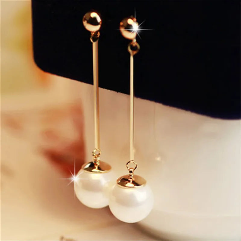 Long Tassel Simulated Pearl Drop Earrings for Women Gift Bijoux Korean Jewelry OL Gold Color Pendientes Boucle d'oreille