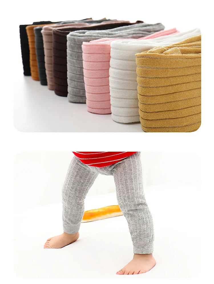 YWHUANSEN 0 to 8 Yrs Spring Autumn Double Needle Leggings Girl Combed Cotton Ribbed Leggings Baby Soft Lace Knitted Pant For Boy