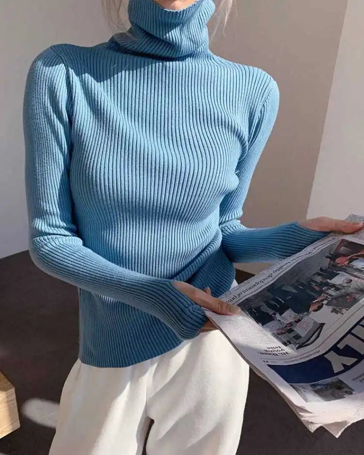 Women heaps collar Turtleneck Sweaters Autumn Winter Slim Pullover Women Basic Tops Casual Soft Knit Sweater Soft Warm Jumper