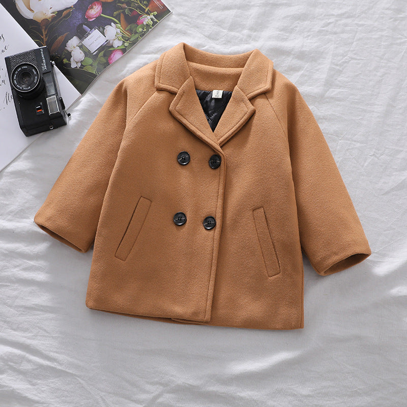 Lioraitiin Winter Grid Jackets Boys Girl Woolen Double-breasted Baby Boy Trench Coat Lapel Autumn Kids Outerwear Coats Wool Coat