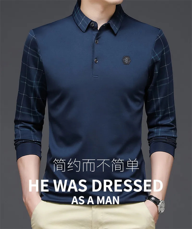 New Fashion Solid Polo Shirt Men Korean Fashion Clothing Long Sleeve Casual Fit Slim Man Polo Shirt Button Collar Tops