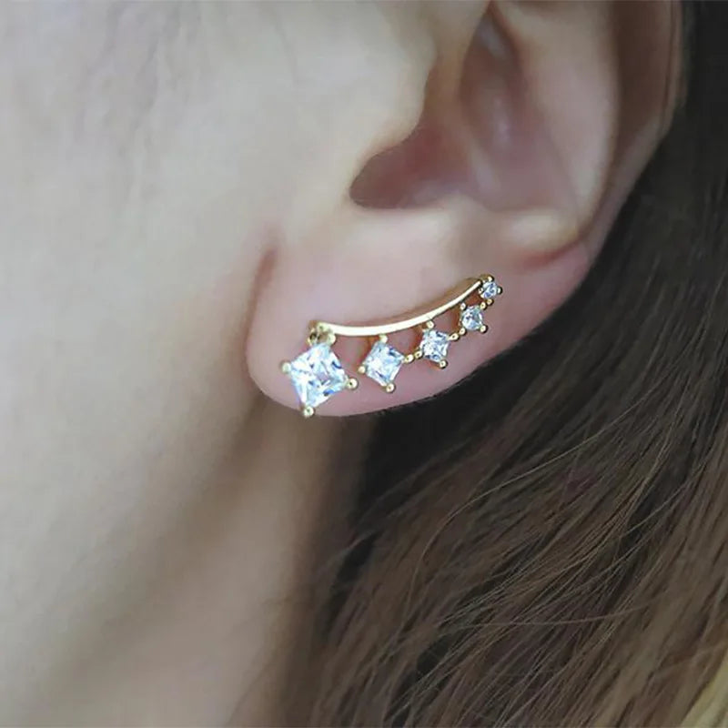 New Imitation Pearl Stud Earrings for Women Geometric Crystal Zircon Stars Earring Girls Birthday Party Banquet Jewelry