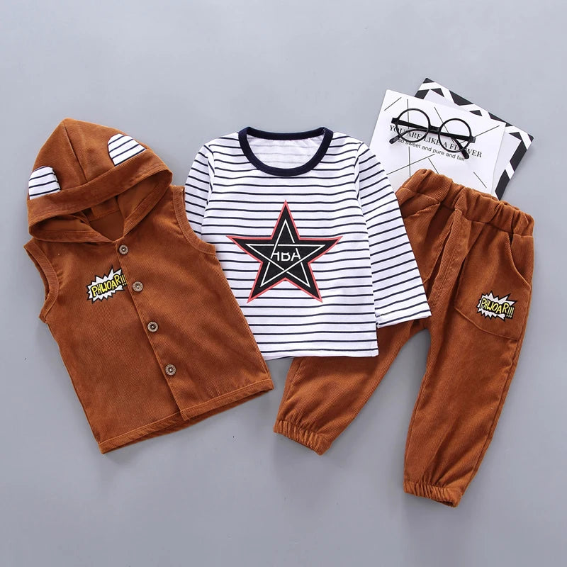 New Spring Autumn Baby Boys Clothes Children Casual Hooded Vest T-Shirt Pants 3Pcs/Sets Toddler Sports Costume Kids Tracksuits