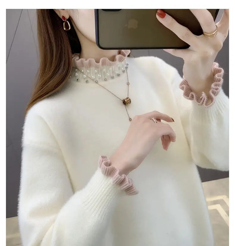 2023 Autumn Winter Thick Sweater Women Knitted Ribbed Pullover Sweater Long Sleeve Fasion Slim Jumper Soft Warm Pull Femme