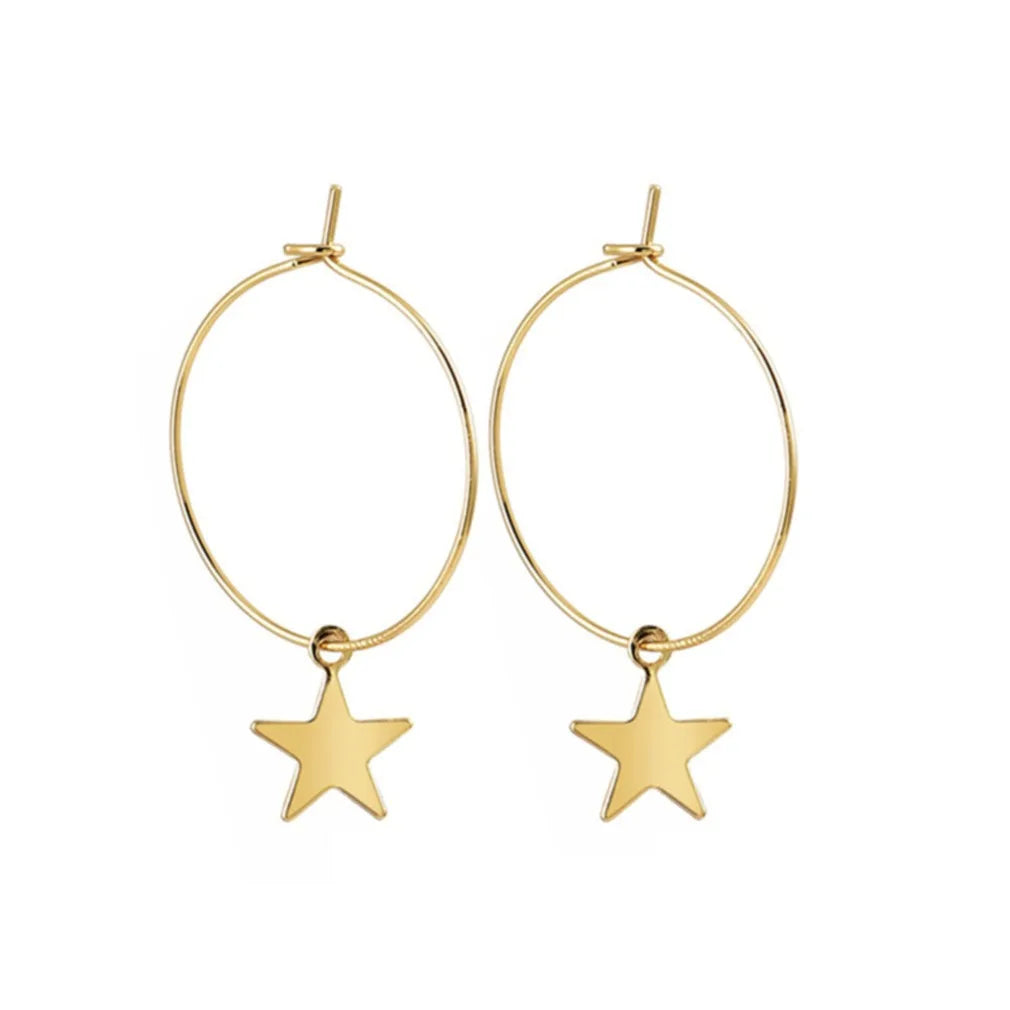 New Fashion Creative Big Circle Round Star Pendant Earrings for Women Simple Gold Color Brincos Party Jewelry Sweet Oorbellen