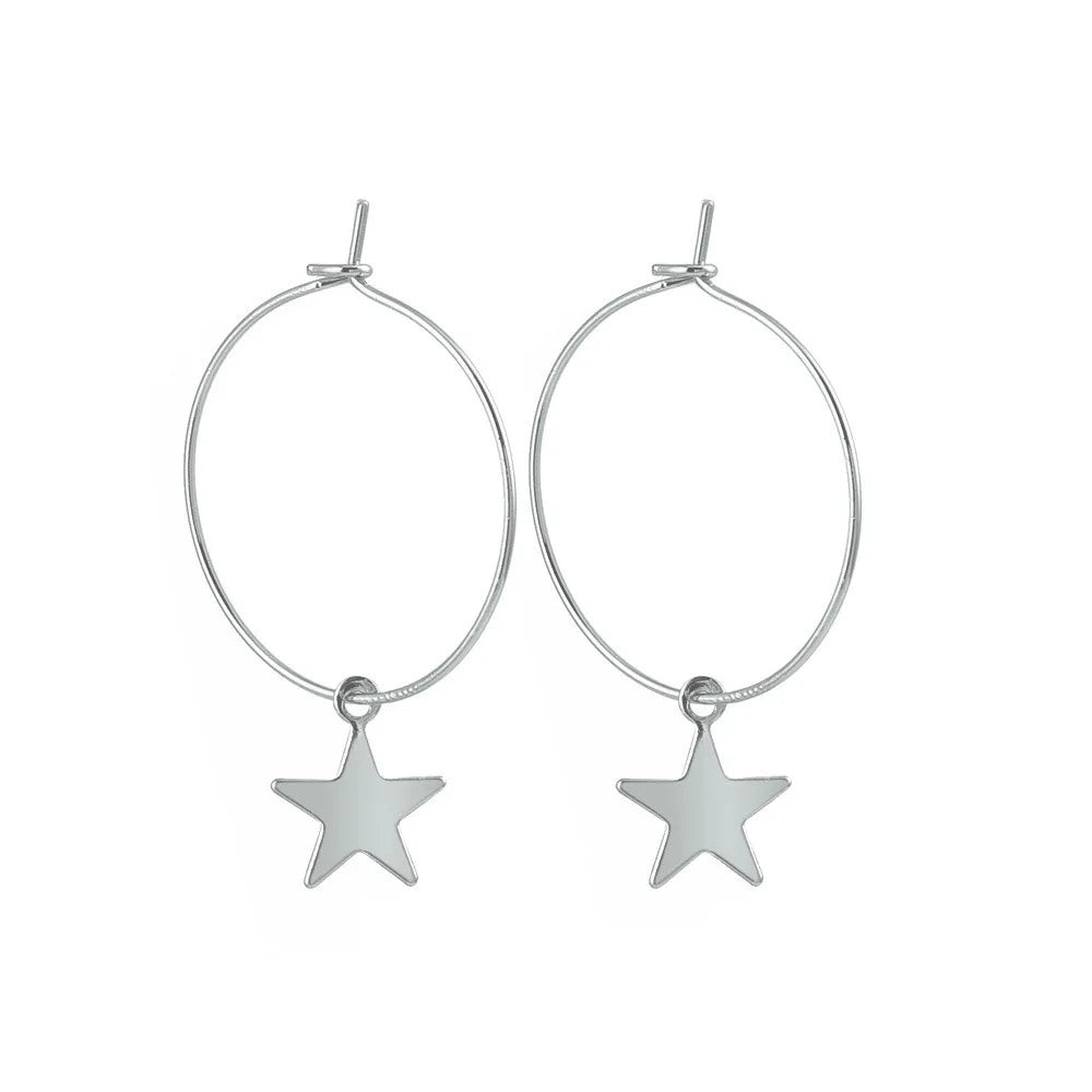 New Fashion Creative Big Circle Round Star Pendant Earrings for Women Simple Gold Color Brincos Party Jewelry Sweet Oorbellen