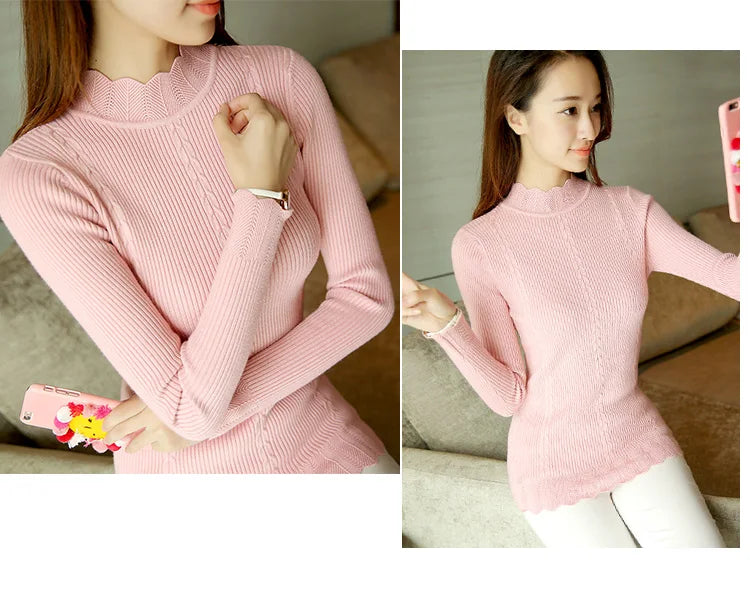 Autumn Korean Slim Fashion Women Knit Sweater High Elastic Turtleneck Bottoming Basic Pullovers Winter Sexy Sweater Women 7570