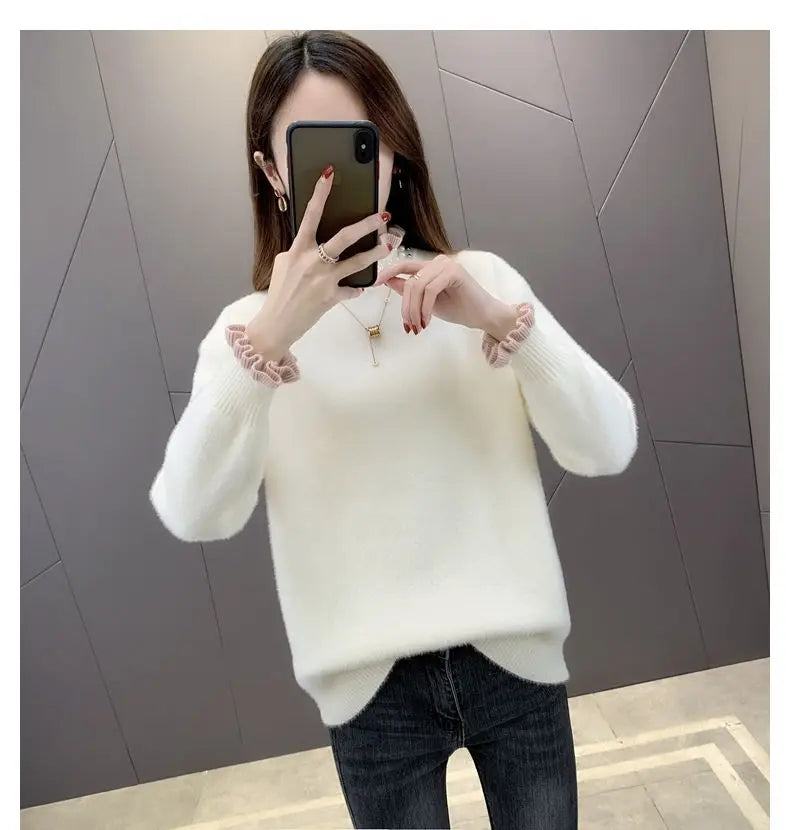 2023 Autumn Winter Thick Sweater Women Knitted Ribbed Pullover Sweater Long Sleeve Fasion Slim Jumper Soft Warm Pull Femme