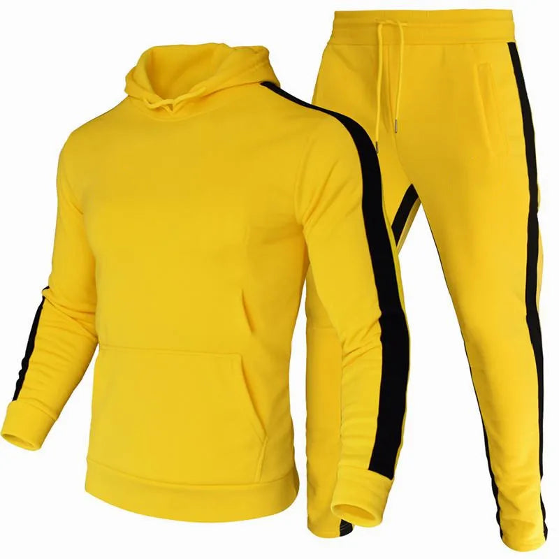 Men's Hooded Sweatshirts Set Solid Color Jogging Set Tracksuit Tracksuit Long Sleeve Suit Hoodies Trousers Yellow Casual Suit