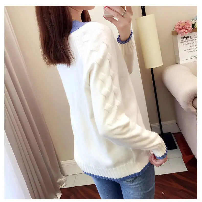 Women's Sweaters Knitting Pullover 2022 New Autumn Winter Casual Loose Striped V-neck Knitted Sweater Female Pullovers Tops