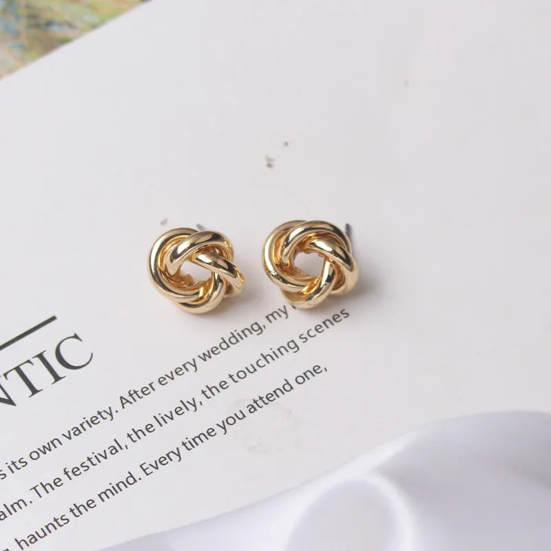 Tiny Metal Stud Earrings for Women Gold Color Twist Round Earrings Small Unusual Earrings boucles d'oreilles Fashion Jewelry