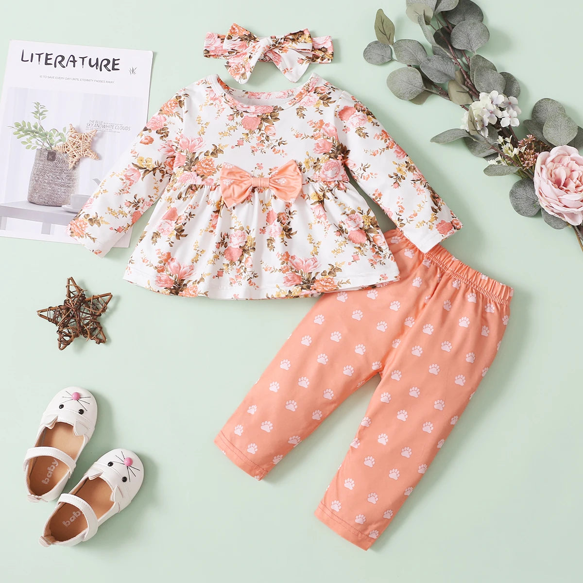 3M-24M Newborn Baby Girl Clothes Set Toddler Girl Outfits Fashion Big Bow Top + Pants Whole Sale Kids Girls Clothes Outfits