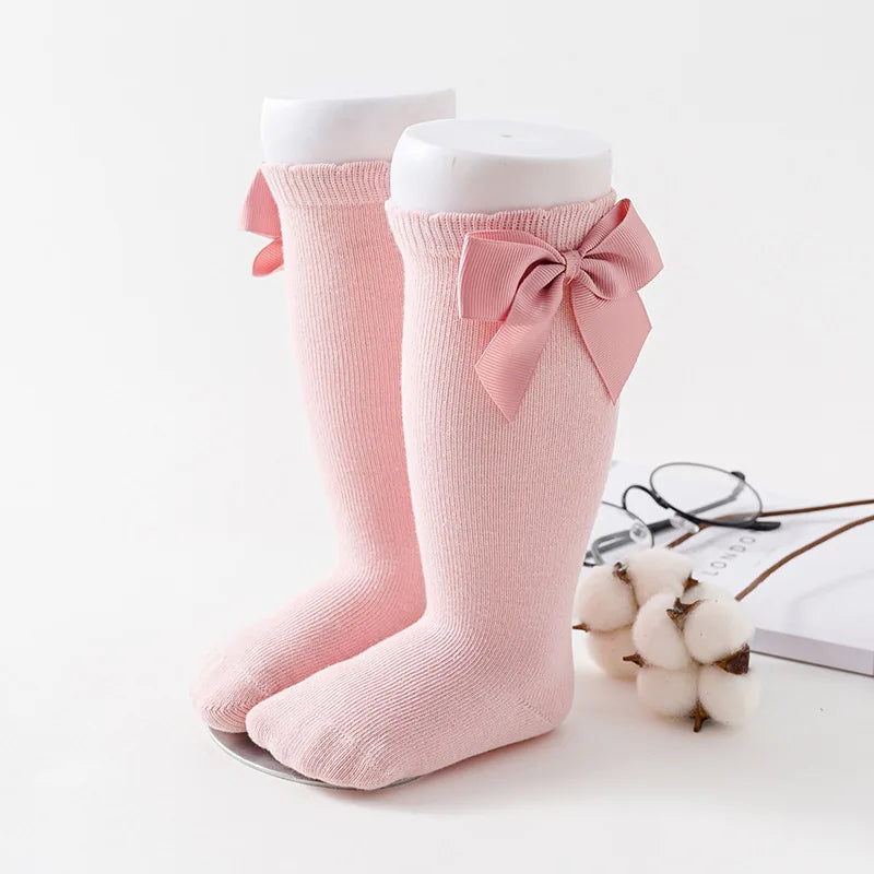 2023 New Kids Socks Toddlers Girls Big Bow Knee High Quality Long Soft Autumn Winter 100% Cotton Lace Baby Tube Sock Calcetines